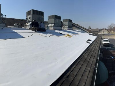 zoomed in view of commercial roof
